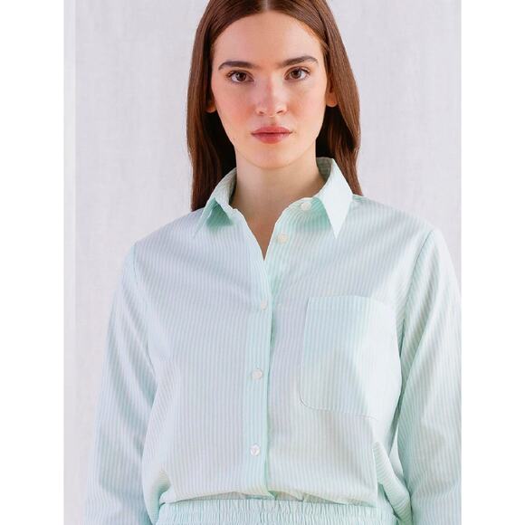 Ellie Mae Marvin Button Down Shirt Size S Beachy Micro-striped in Seafoam Green - Picture 2 of 12
